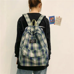 Plaid Canvas Women's Backpack School Bags Teenage Girl