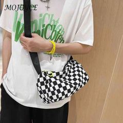 Plaid Crossbody Bag Shoulder Tote Retro Sports Leisure Zip Travel Satchel