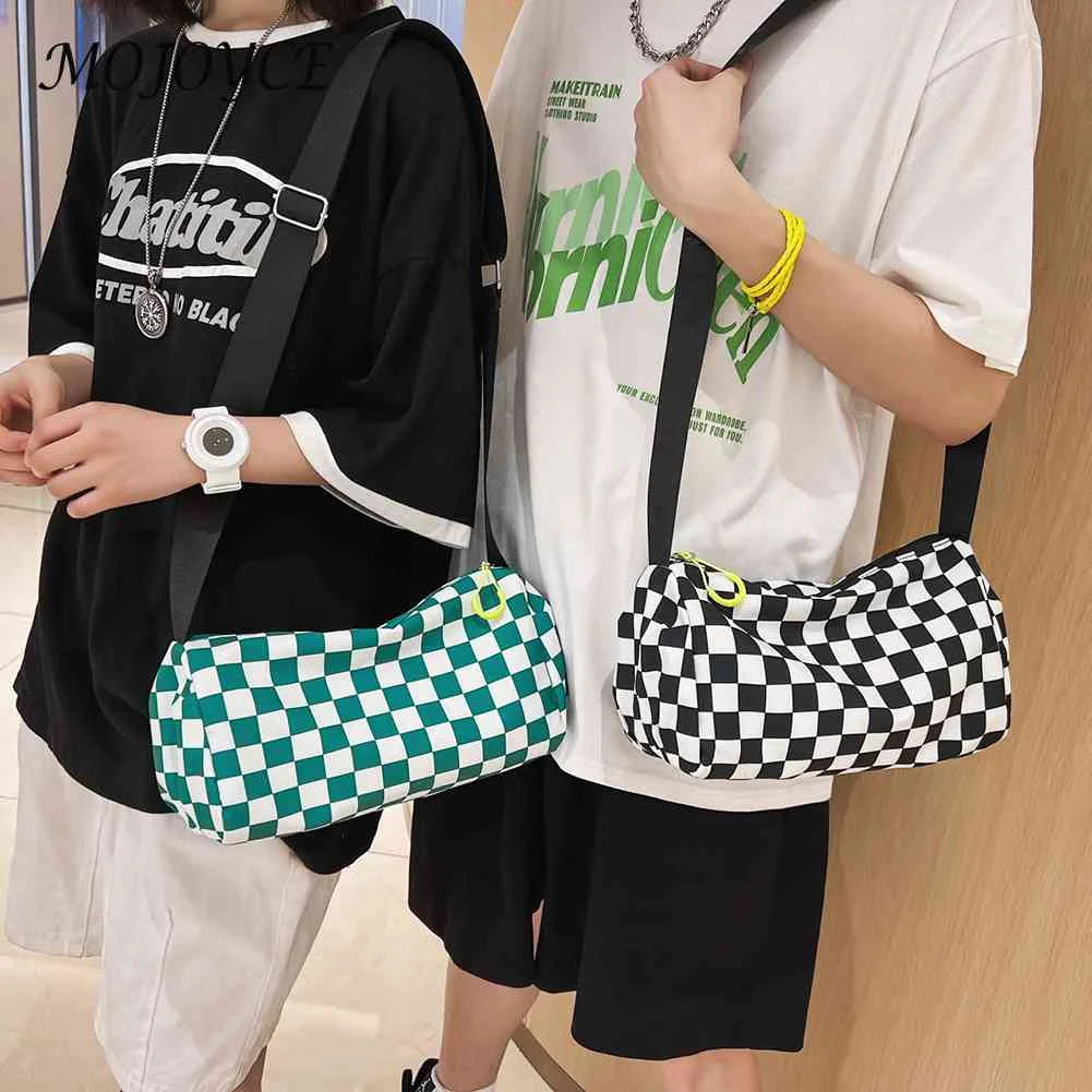 Plaid Crossbody Bag Shoulder Tote Retro Sports Leisure Zip Travel Satchel