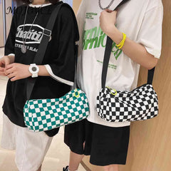 Plaid Crossbody Bag Shoulder Tote Retro Sports Leisure Zip Travel Satchel