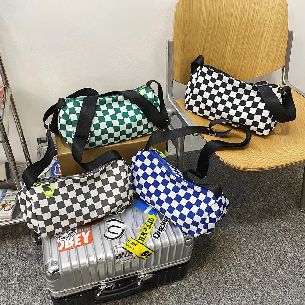 Plaid Hand Crossbody Bag Unisex Retro Sling Bag Zipper Travel Sports Satchel