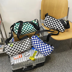 Plaid Hand Crossbody Bag Unisex Retro Sling Bag Zipper Travel Sports Satchel