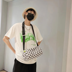 Plaid Hand Crossbody Bag Unisex Retro Sling Bag Zipper Travel Sports Satchel
