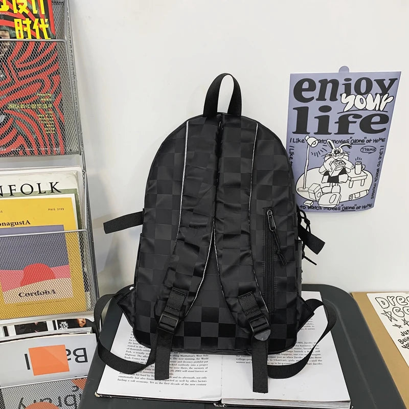 Plaid Leisure School Bag Girl Travel Laptop Student Backpack
