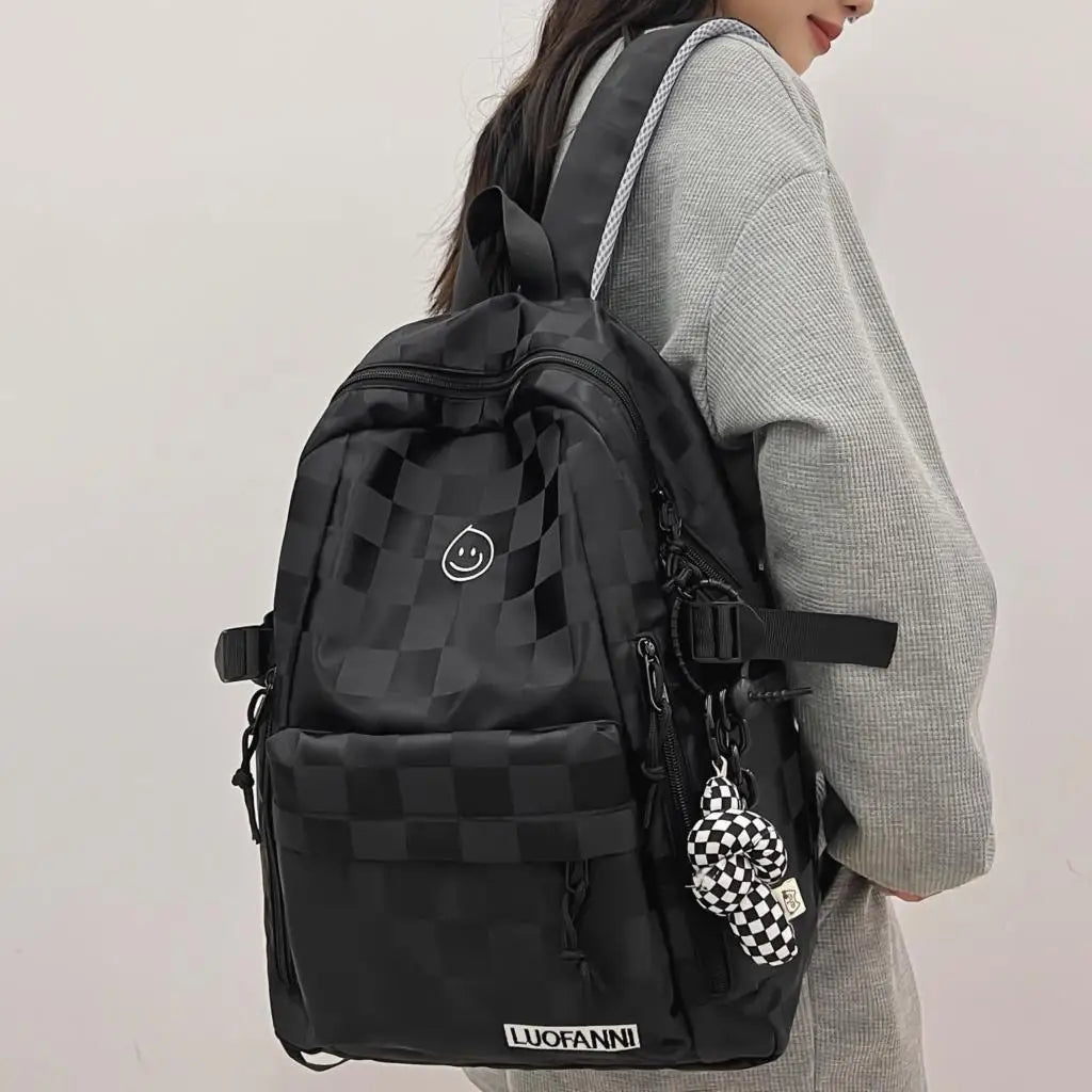 Plaid Leisure School Bag Girl Travel Laptop Student Backpack