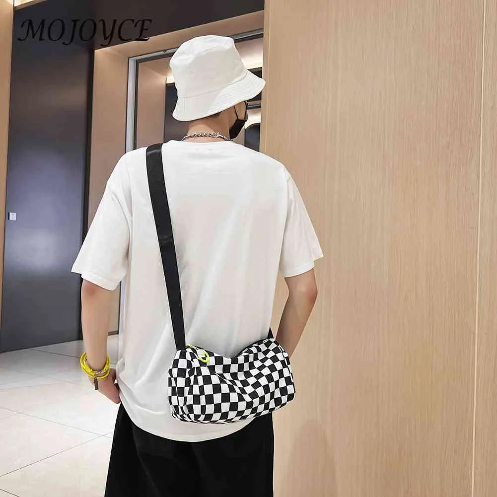 Plaid Messenger Bag Crossbody Retro Hand Crossbag Cylinder Sports Zipper Travel