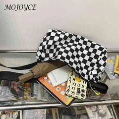 Plaid Messenger Bag Crossbody Retro Hand Crossbag Cylinder Sports Zipper Travel