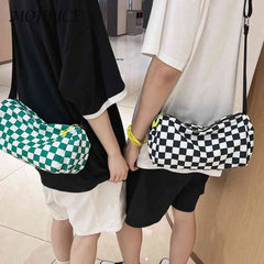 Plaid Messenger Bag Crossbody Retro Hand Crossbag Cylinder Sports Zipper Travel