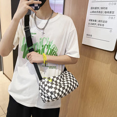 Plaid Messenger Bags Retro Hand Crossbody Cylinder Shoulder Bag