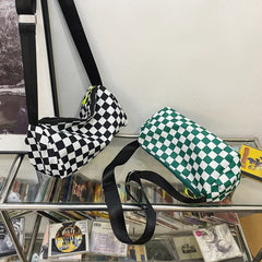 Plaid Messenger Handbag Unisex Retro Sling Bag Zipper Travel Sports Satchel