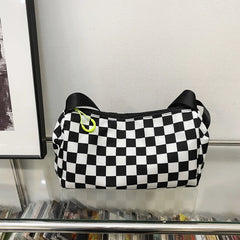 Plaid Messenger Handbag Unisex Retro Sling Bag Zipper Travel Sports Satchel