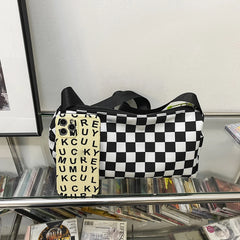 Plaid Messenger Handbag Unisex Retro Sling Bag Zipper Travel Sports Satchel