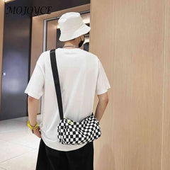 Plaid Messenger Handbag Unisex Retro Sling Bag Zipper Travel Sports