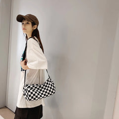 Plaid Messenger Handbag Unisex Retro Sling Bag Zipper Travel Sports Satchel