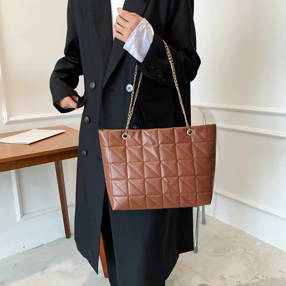 Plaid Pattern Women Underarm Shoulder Bag PU Leather Top-handle Handbag