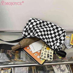 Plaid Shoulder Bag Retro Cylinder Sports Tote