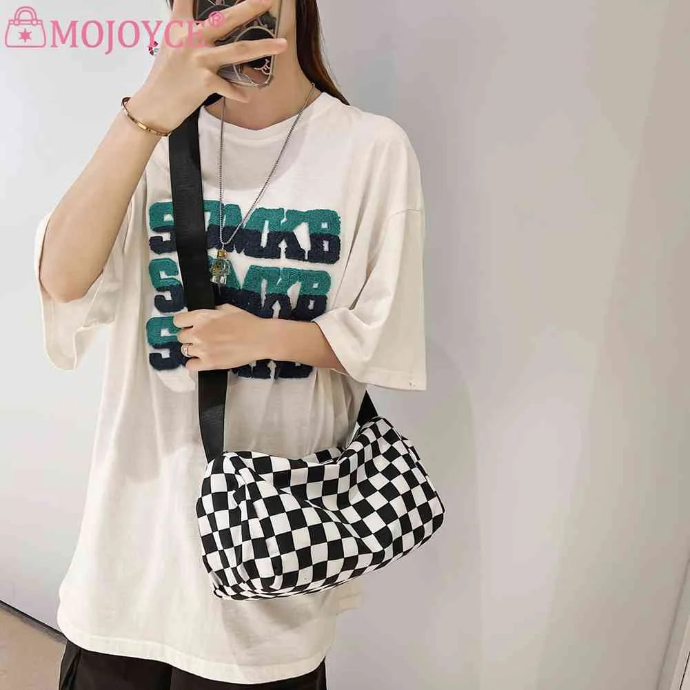 Plaid Shoulder Bag Retro Cylinder Sports Tote