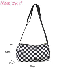 Plaid Shoulder Bag Retro Cylinder Sports Tote