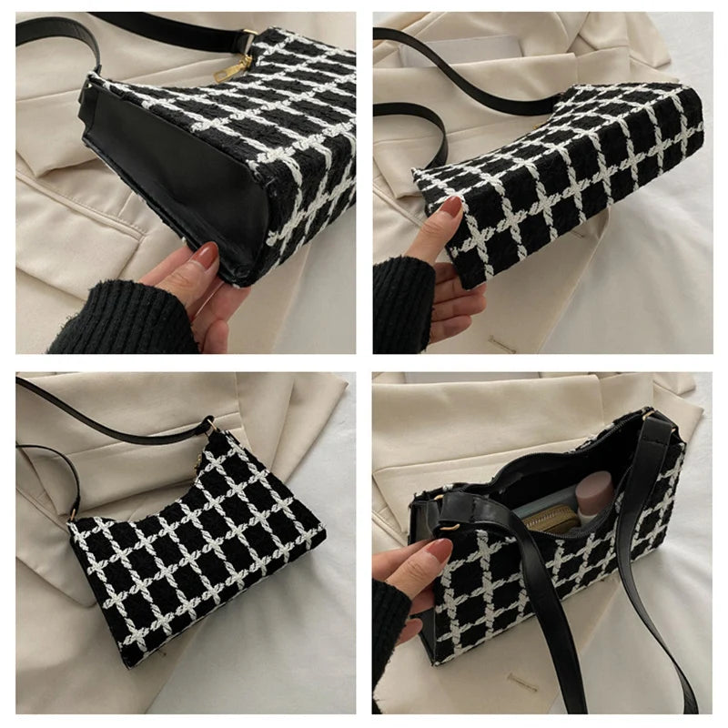 Plaid Shoulder Bags Women Underarm Handbag Small Armpit Purse