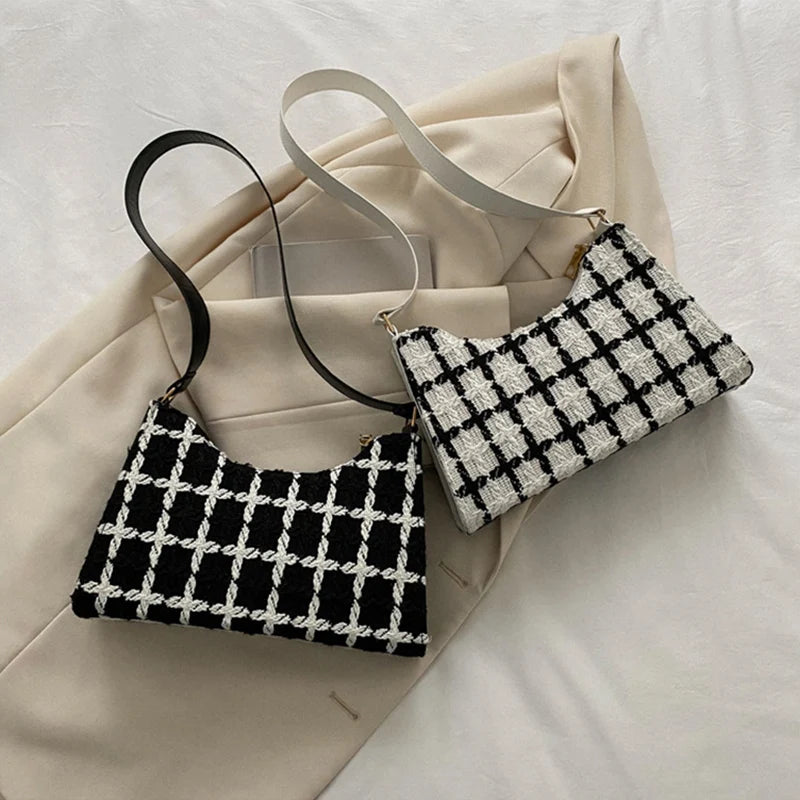 Plaid Shoulder Bags Women Underarm Handbag Small Armpit Purse