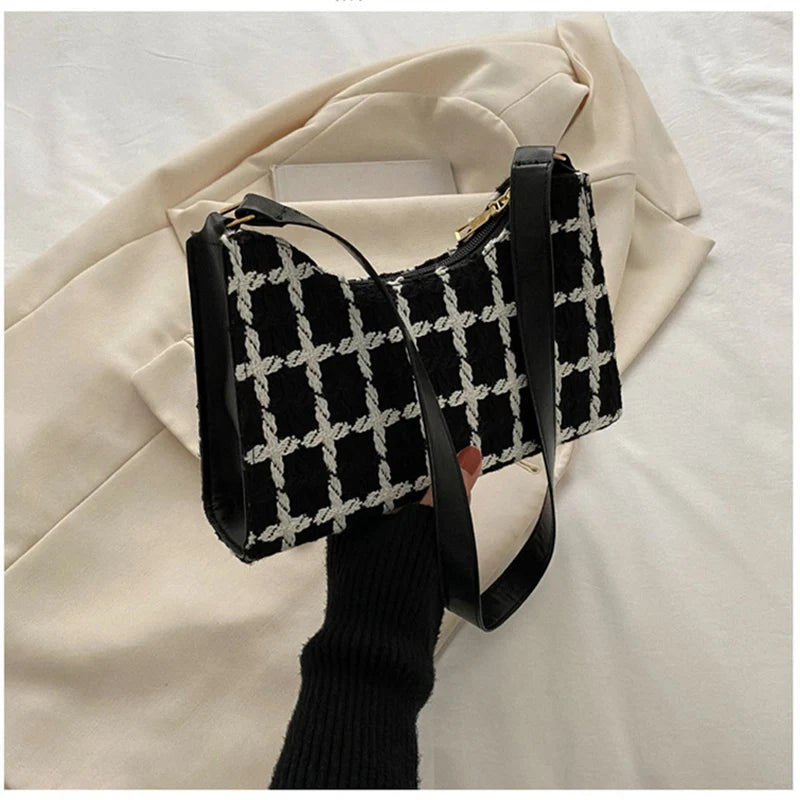 Plaid Shoulder Bags Women Underarm Handbag Small Armpit Purse