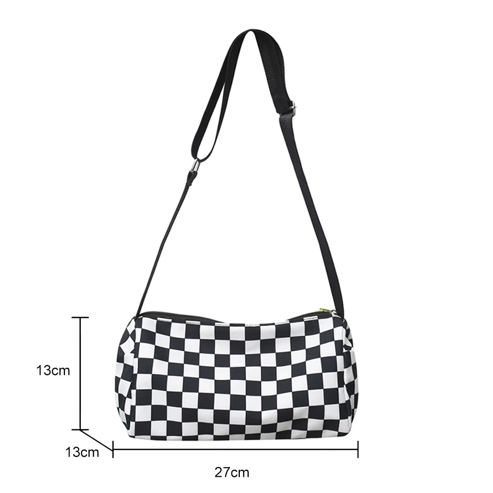 Plaid Shoulder Tote Bag Retro Hand Crossbody Sports Satchel