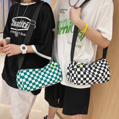 Plaid Shoulder Tote Bag Retro Hand Crossbody Sports Satchel