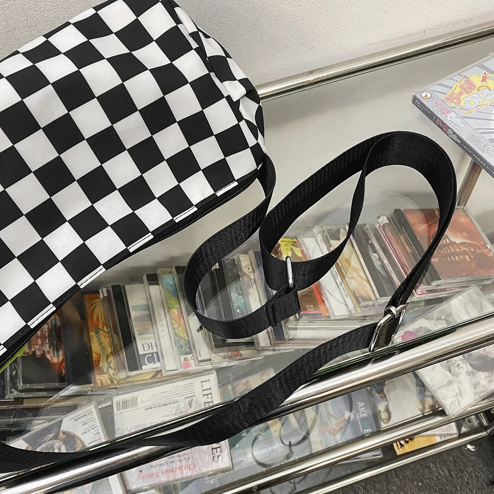 Plaid Shoulder Tote Bag Retro Hand Crossbody Sports Satchel