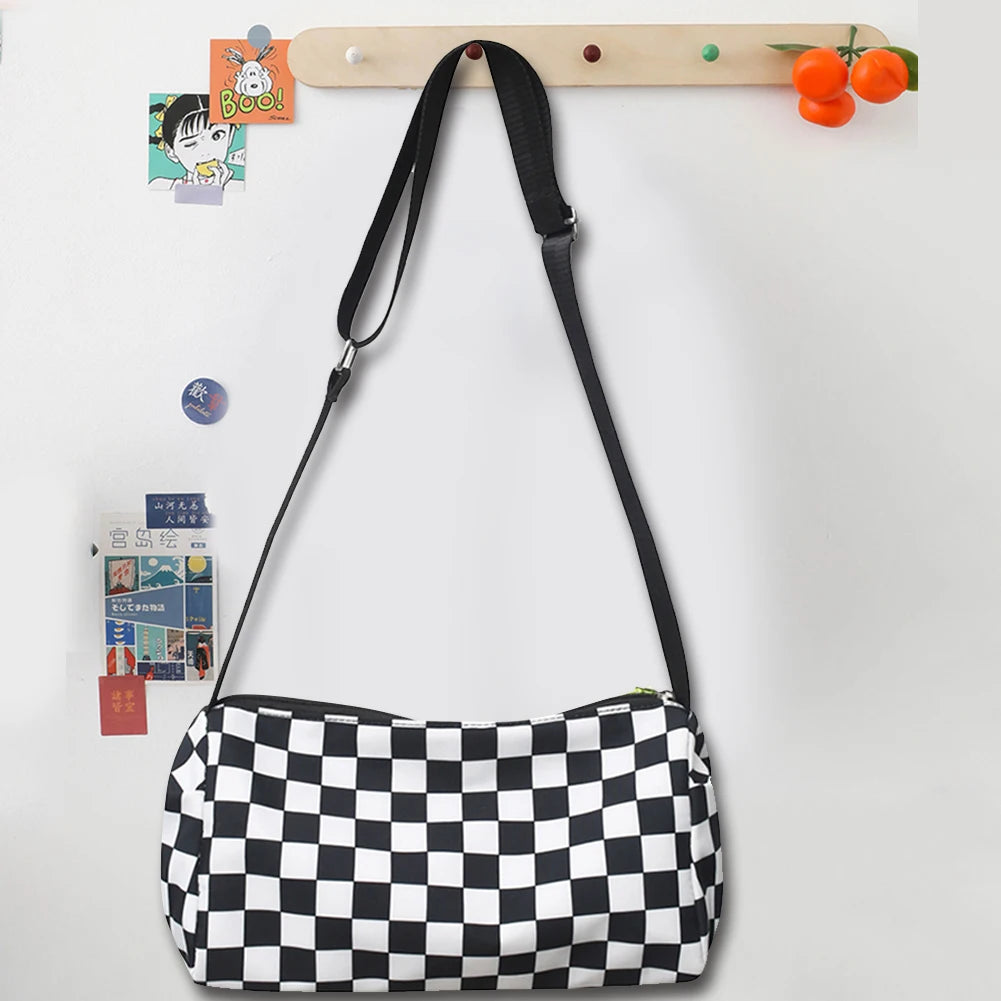 Plaid Shoulder Tote Bag Retro Hand Crossbody Sports Satchel