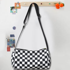 Plaid Shoulder Tote Bag Retro Hand Crossbody Sports Satchel