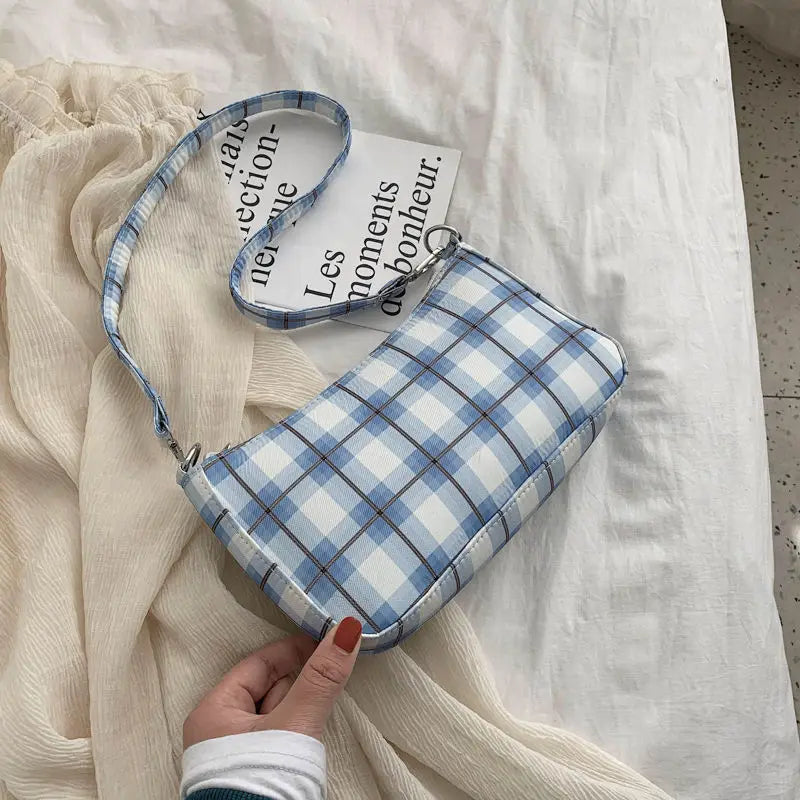 Plaid Tote Bag Women Casual Shoulder Bags Vintage Nylon Retro Popular