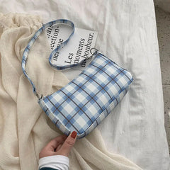 Plaid Tote Bag Women Casual Shoulder Bags Vintage Nylon Retro Popular