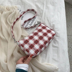 Plaid Tote Bag Women Casual Shoulder Bags Vintage Nylon Retro Popular