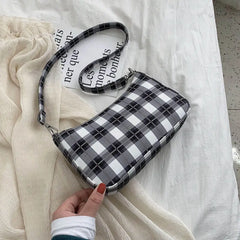 Plaid Tote Bag Women Casual Shoulder Bags Vintage Nylon Retro Popular