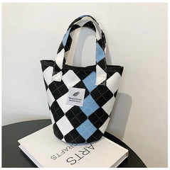 Plaid Women Canvas Shoulder Bag Clutch Purse Handbags Small Tote Bucket Bags