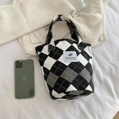 Plaid Women Canvas Shoulder Bag Clutch Purse Handbags Small Tote Bucket Bags