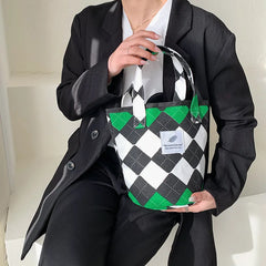 Plaid Women Canvas Shoulder Bag Clutch Purse Handbags Small Tote Bucket Bags