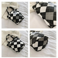Plaid Women Canvas Shoulder Bag Clutch Purse Handbags Small Tote Bucket Bags