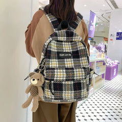 Plaid Woollen Cloth Women's Backpack