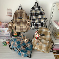 Plaid Woollen Cloth Women's Backpack