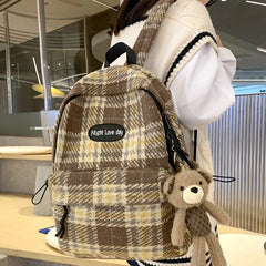 Plaid Woollen Cloth Women's Backpack