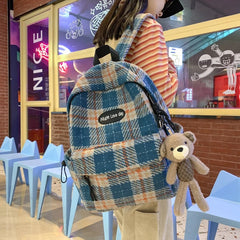Plaid Woollen Cloth Women's Backpack