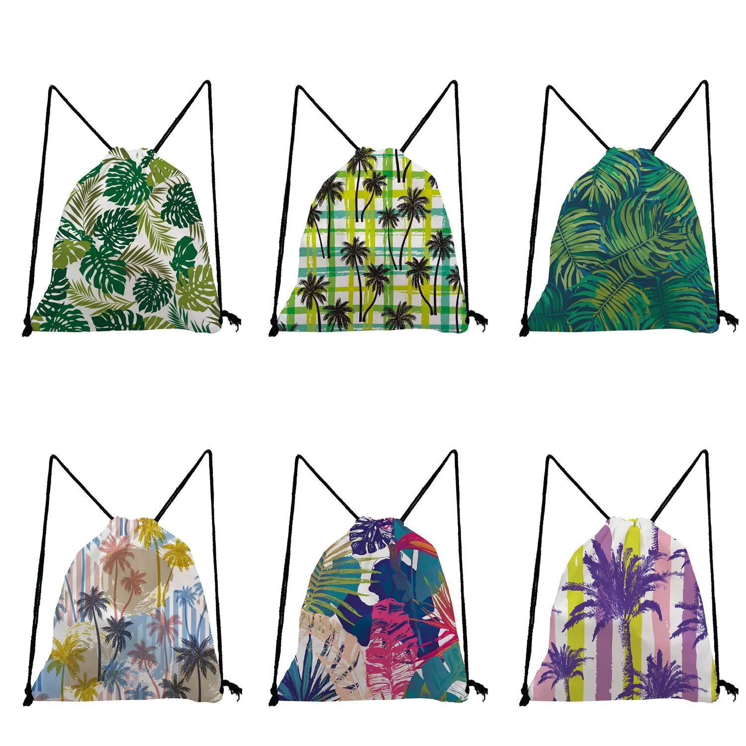 Plant Print Drawstring Backpack Mini School Bag Women Gym Girl Swim Travel
