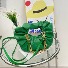 Pleated Cloud Bag Round Handbag For Women Thick Chain Shoulder Bag Tote Bag