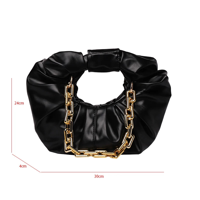 Pleated Cloud Bag Round Handbag For Women Thick Chain Shoulder Bag Tote Bag