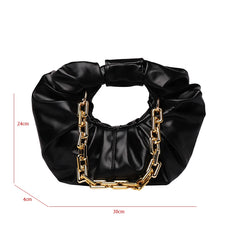 Pleated Cloud Bag Round Handbag For Women Thick Chain Shoulder Bag Tote Bag