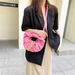 Pleated Cloud Bag Round Handbag For Women Thick Chain Shoulder Bag Tote Bag