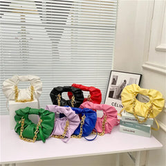 Pleated Cloud Bag Round Handbag For Women Thick Chain Shoulder Bag Tote Bag