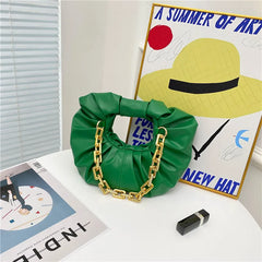 Pleated Cloud Bag Round Handbag For Women Thick Chain Shoulder Bag Tote Bag