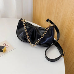 Pleated Crossbody Bag Women PU Leather Shoulder Messenger Chain Clutches Totes